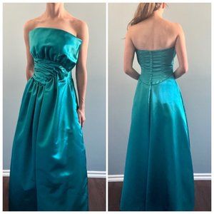 Vintage 80s Victor Costa, 1980s Teal Formal Dress